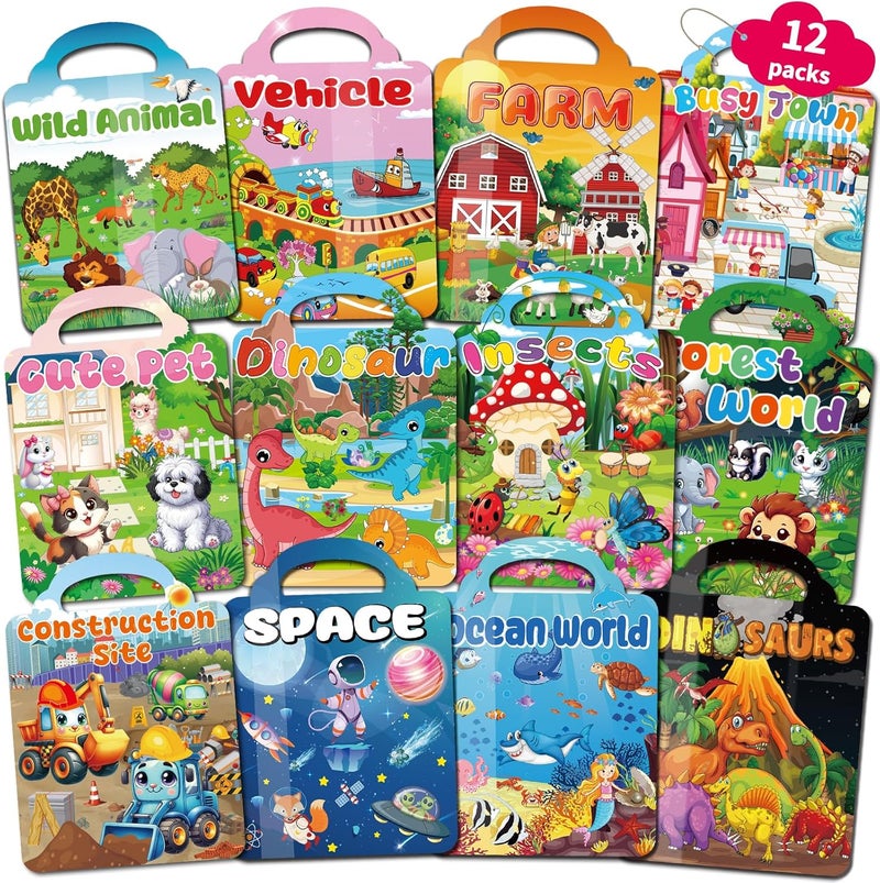 Kalysky 12 Set Reusable Sticker Books for Toddlers 2-4 1-3, Kids 3D Puffy Sticker Activity Books, Birthday Party Favors Goodie Bags Stuffer - Image 1